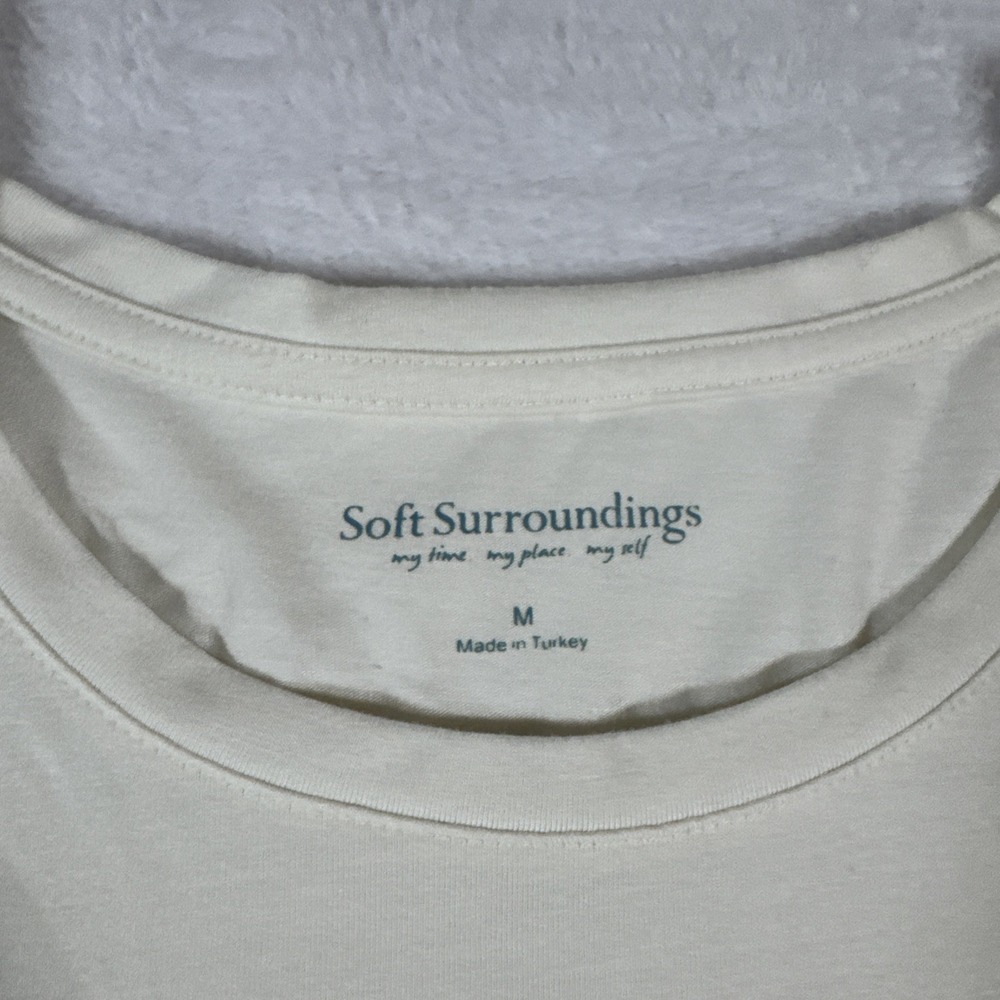 SOFT SURROUNDINGS WOMAN M ivory stretch short sleeve SOFT KNIT TEE Willa - Picture 2 of 10